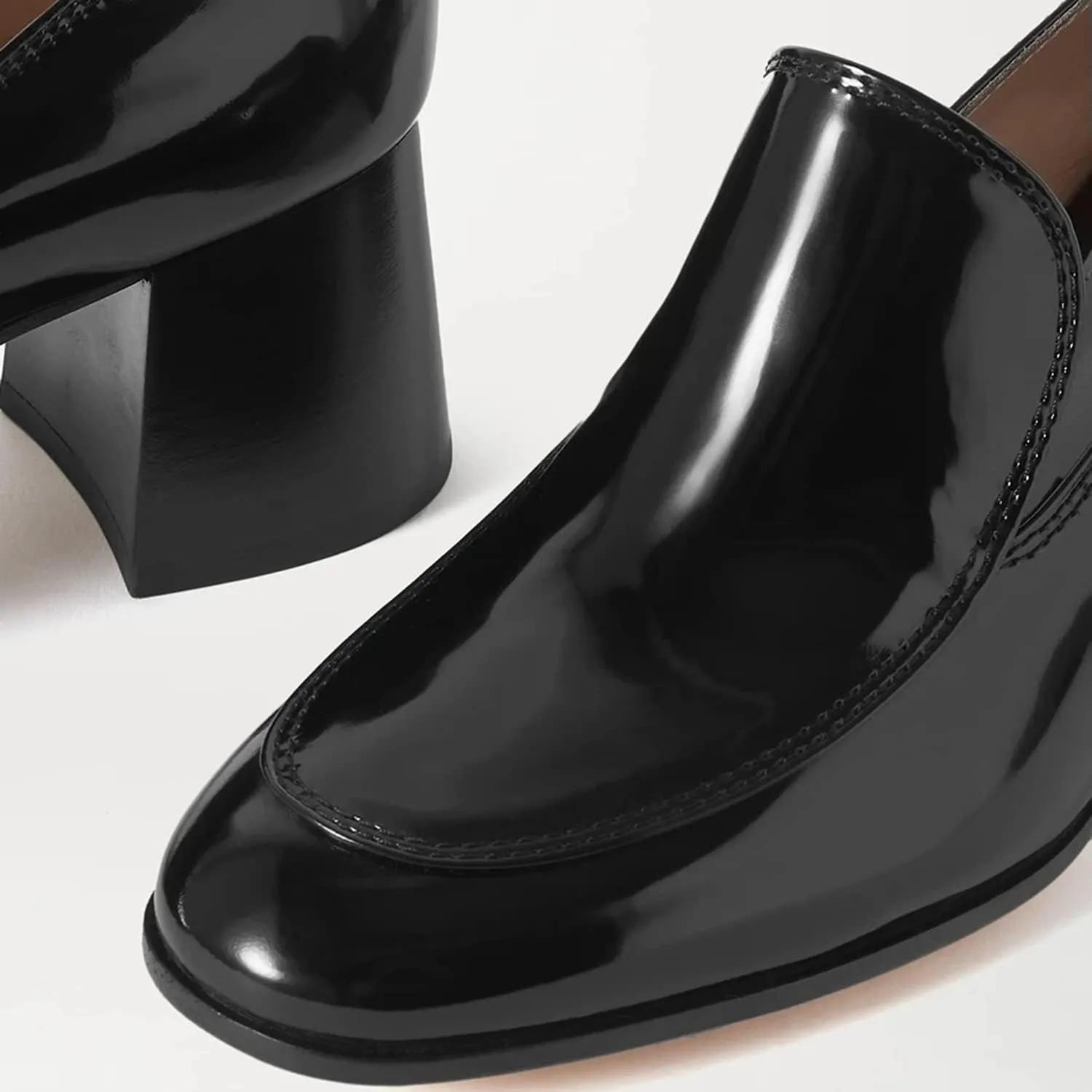 FOWT Women's Round Toe High Chunky Heel Pumps, Side V Cut Slip On Pumps for Ladies, Casual Comfy Non-Slip Office Party Dress Unisex Shoes US Size 4-16