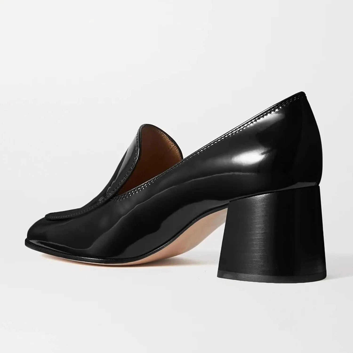 FOWT Women's Round Toe High Chunky Heel Pumps, Side V Cut Slip On Pumps for Ladies, Casual Comfy Non-Slip Office Party Dress Unisex Shoes US Size 4-16