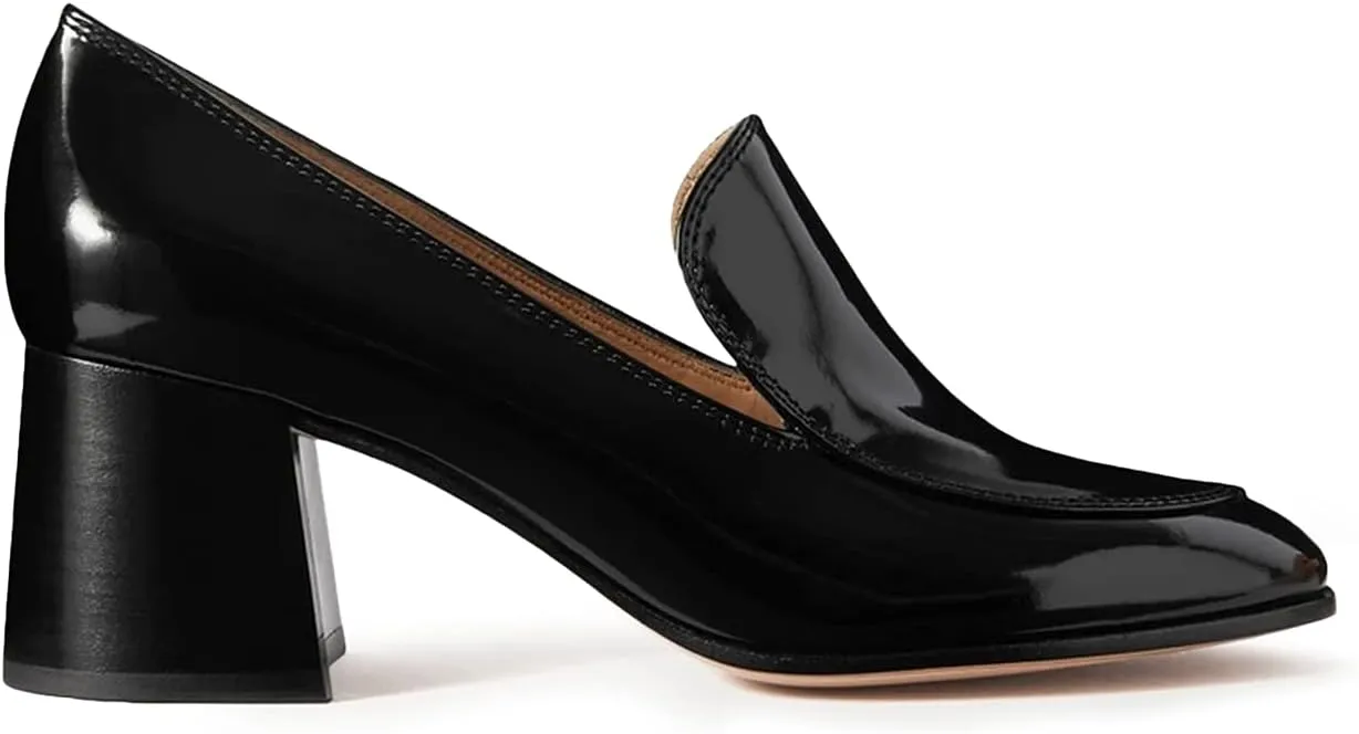 FOWT Women's Round Toe High Chunky Heel Pumps, Side V Cut Slip On Pumps for Ladies, Casual Comfy Non-Slip Office Party Dress Unisex Shoes US Size 4-16