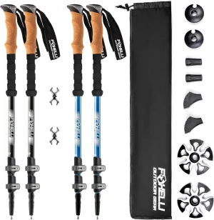 Foxelli Hiking Poles Bundle (2 Pairs) – Black & Blue Collapsible Lightweight Aircraft-Grade Aluminum Trekking Poles with Accessories