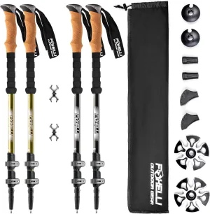 Foxelli Hiking Poles Bundle (2 Pairs) – Khaki & Black Collapsible Lightweight Aircraft-Grade Aluminum Trekking Poles with Accessories
