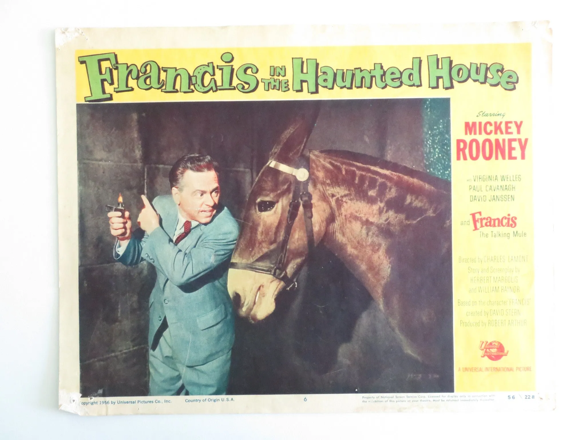 FRANCIS IN THE HAUNTED HOUSE - #6 LOBBY CARD MICKEY ROONEY VIRGINIA WELLES 1956