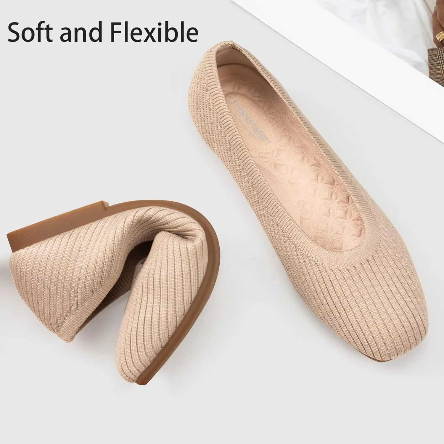 Frank Mully Women's Flats Square Toe Flats Comfortable Slip on Washable Ballet Flats Shoes for Women Dressy Work