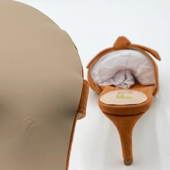 FSJ Light Brown Cute Bowknot Slip On Mule Summer Open Toe Kitten Heel Sandal