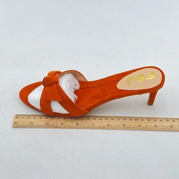 FSJ Light Brown Cute Bowknot Slip On Mule Summer Open Toe Kitten Heel Sandal