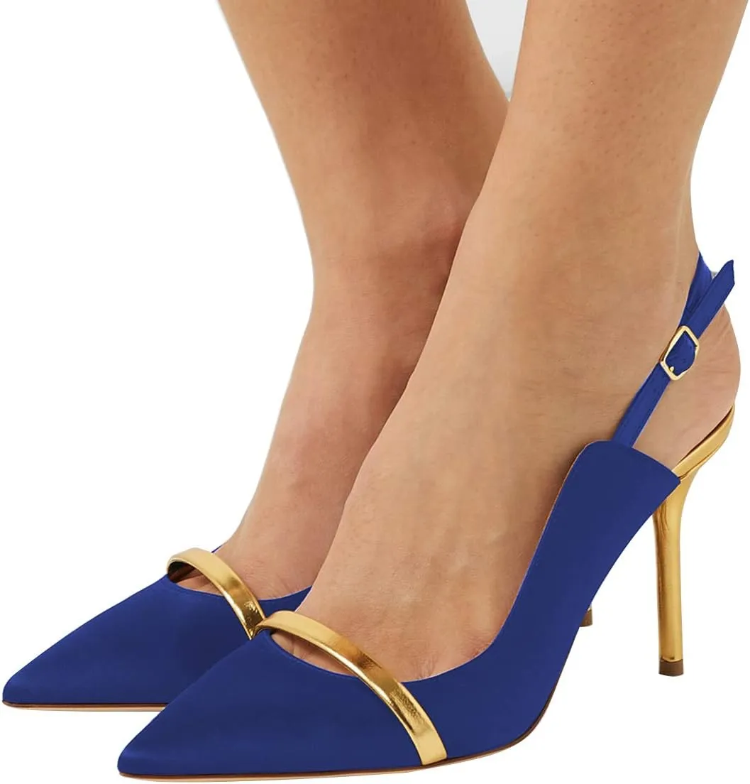 FSJ Women Classy Pointed Toe Thin High Heel Slingback Pump Office Prom Dress Shoes Size 4-15 US
