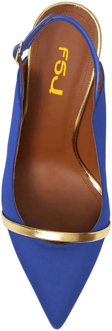 FSJ Women Classy Pointed Toe Thin High Heel Slingback Pump Office Prom Dress Shoes Size 4-15 US