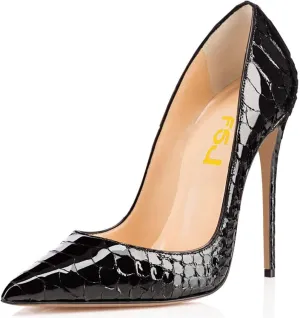 FSJ Women Fashion High Heel Pump Stilettos Pointy Toe Evening Party Dress Print Shoes Size 4-15 US