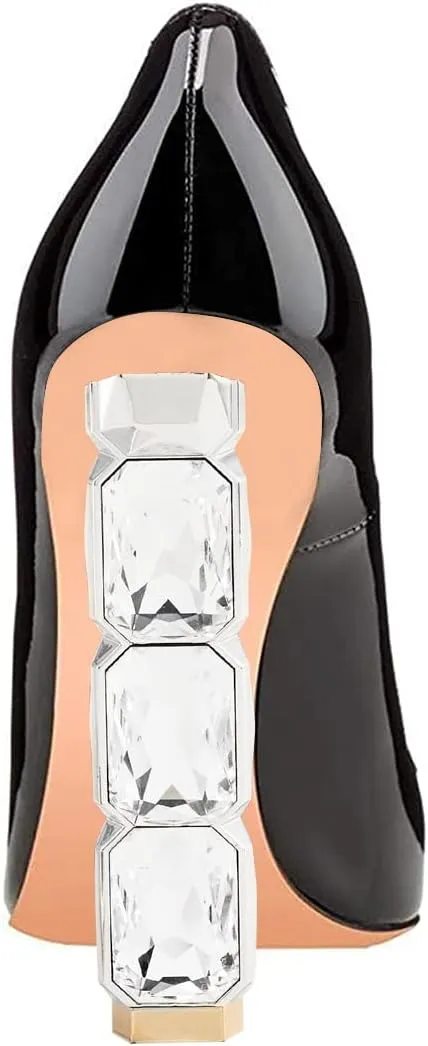 FSJ Women Jeweled High Heel Pointed Toe Pump Slip On Sparkling Crystal Bead Heel Sexy Ladies Bridal Evening Shoes Size 4-15 US