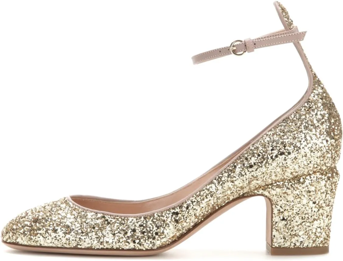 FSJ Women Retro Ankle Strap Mid Heels Dress Pump Almond Toe Patent Leather Shoes Size 4-15 US