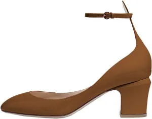 FSJ Women Retro Ankle Strap Mid Heels Dress Pump Almond Toe Patent Leather Shoes Size 4-15 US