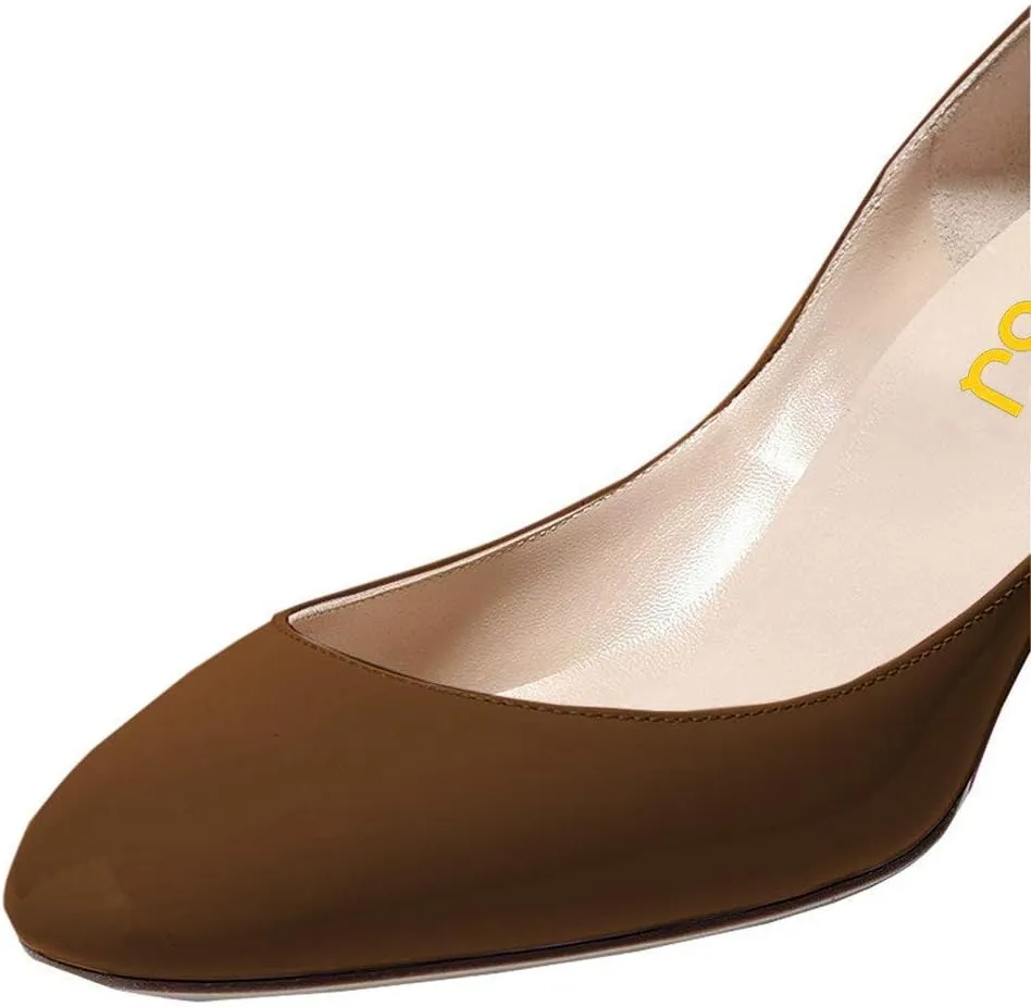 FSJ Women Retro Ankle Strap Mid Heels Dress Pump Almond Toe Patent Leather Shoes Size 4-15 US