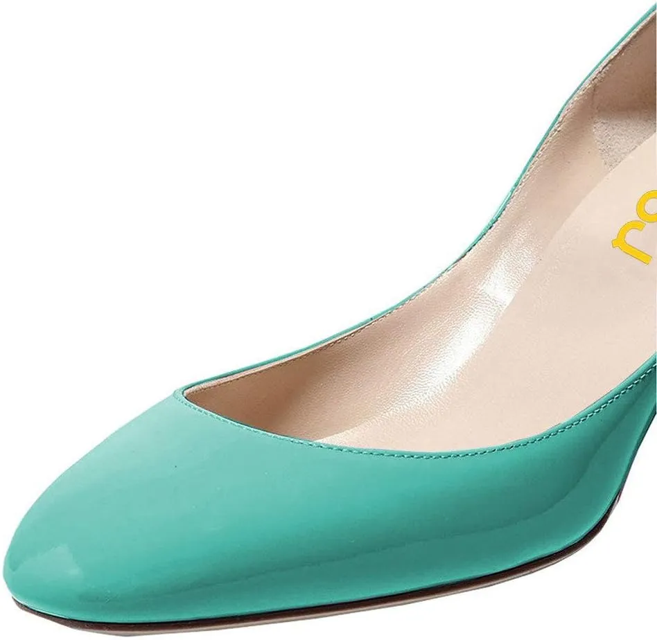 FSJ Women Retro Ankle Strap Mid Heels Dress Pump Almond Toe Patent Leather Shoes Size 4-15 US
