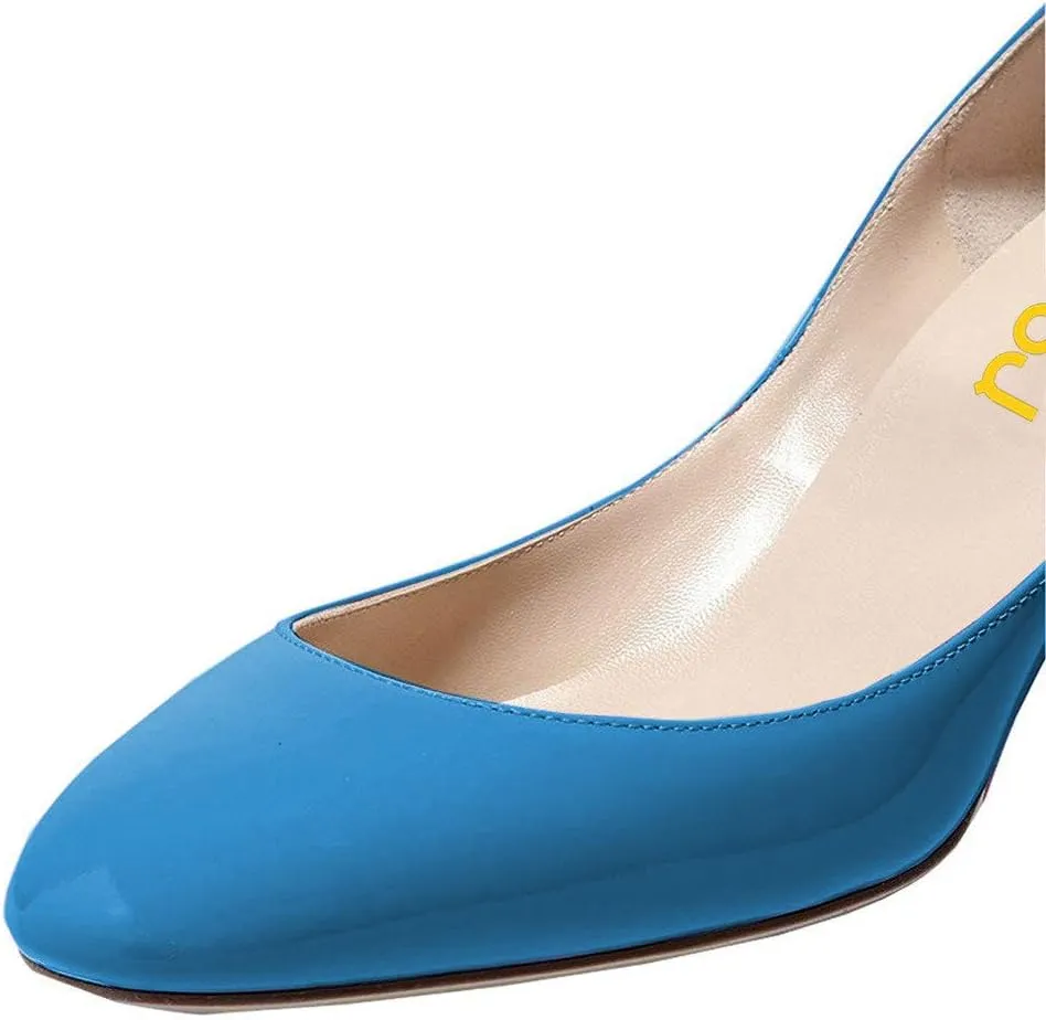 FSJ Women Retro Ankle Strap Mid Heels Dress Pump Almond Toe Patent Leather Shoes Size 4-15 US