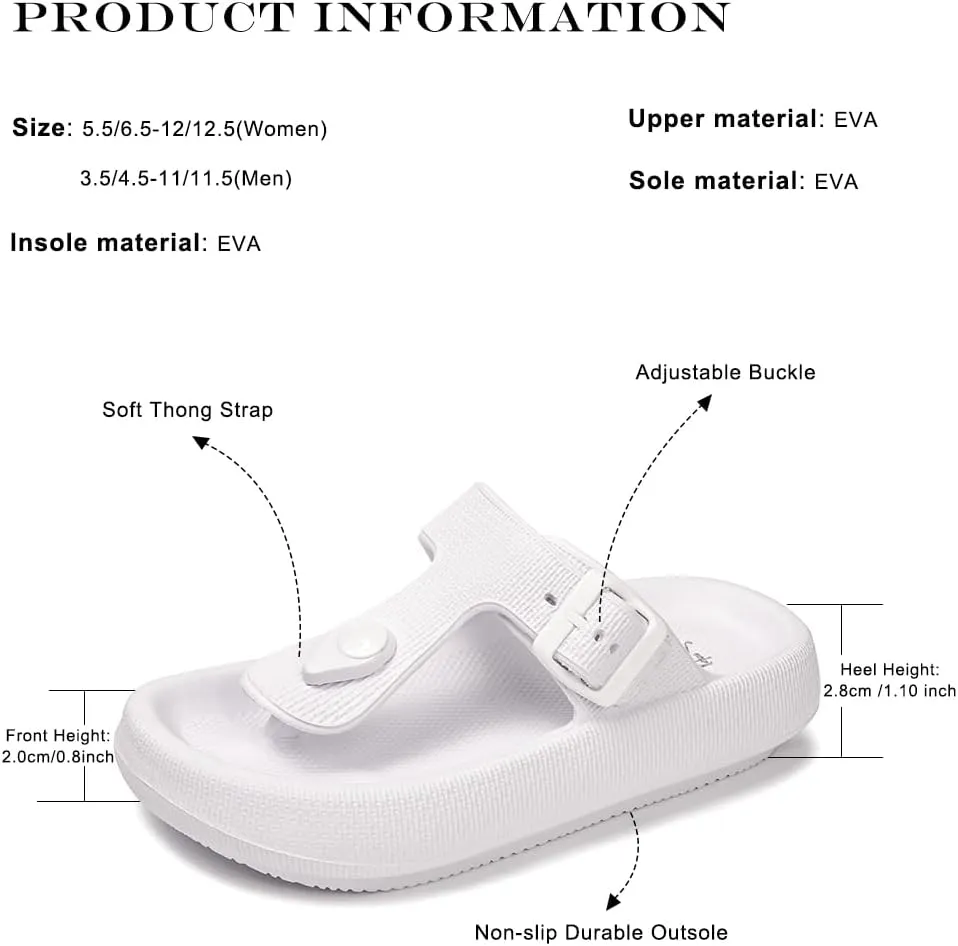 FUNKYMONKEY Thong Sandals Adjustable Buckle EVA Thick-Soled Flip Flops for Women and Men