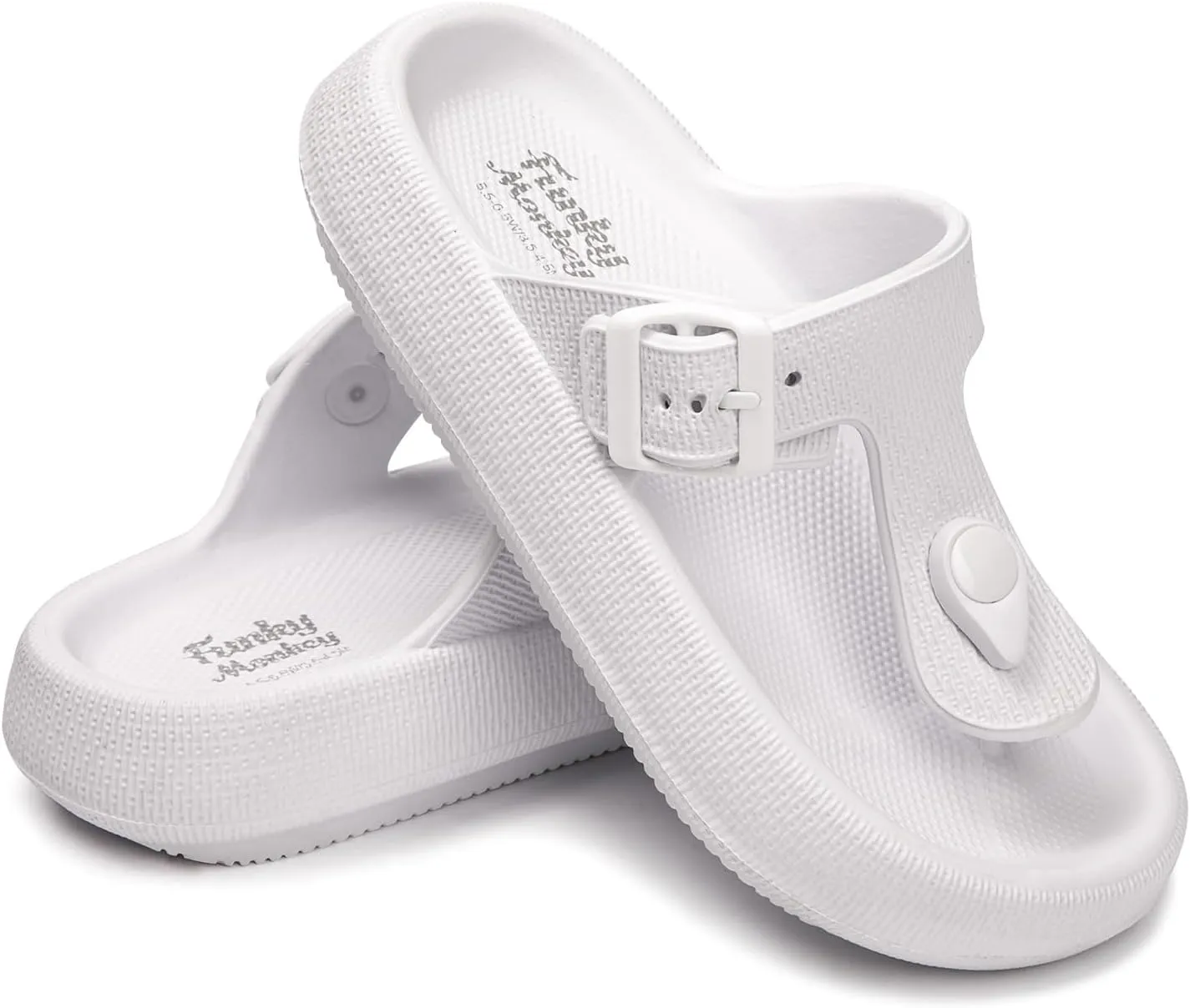 FUNKYMONKEY Thong Sandals Adjustable Buckle EVA Thick-Soled Flip Flops for Women and Men