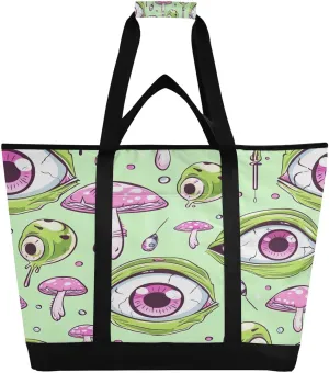 Funny Eyes Reusable Insulated Lunchbox Cooler Bag, Leakproof Kitchen Grocery Bag Collapsible Portable Cooler Tote Bag for Picnic, Camping, Office, Travel