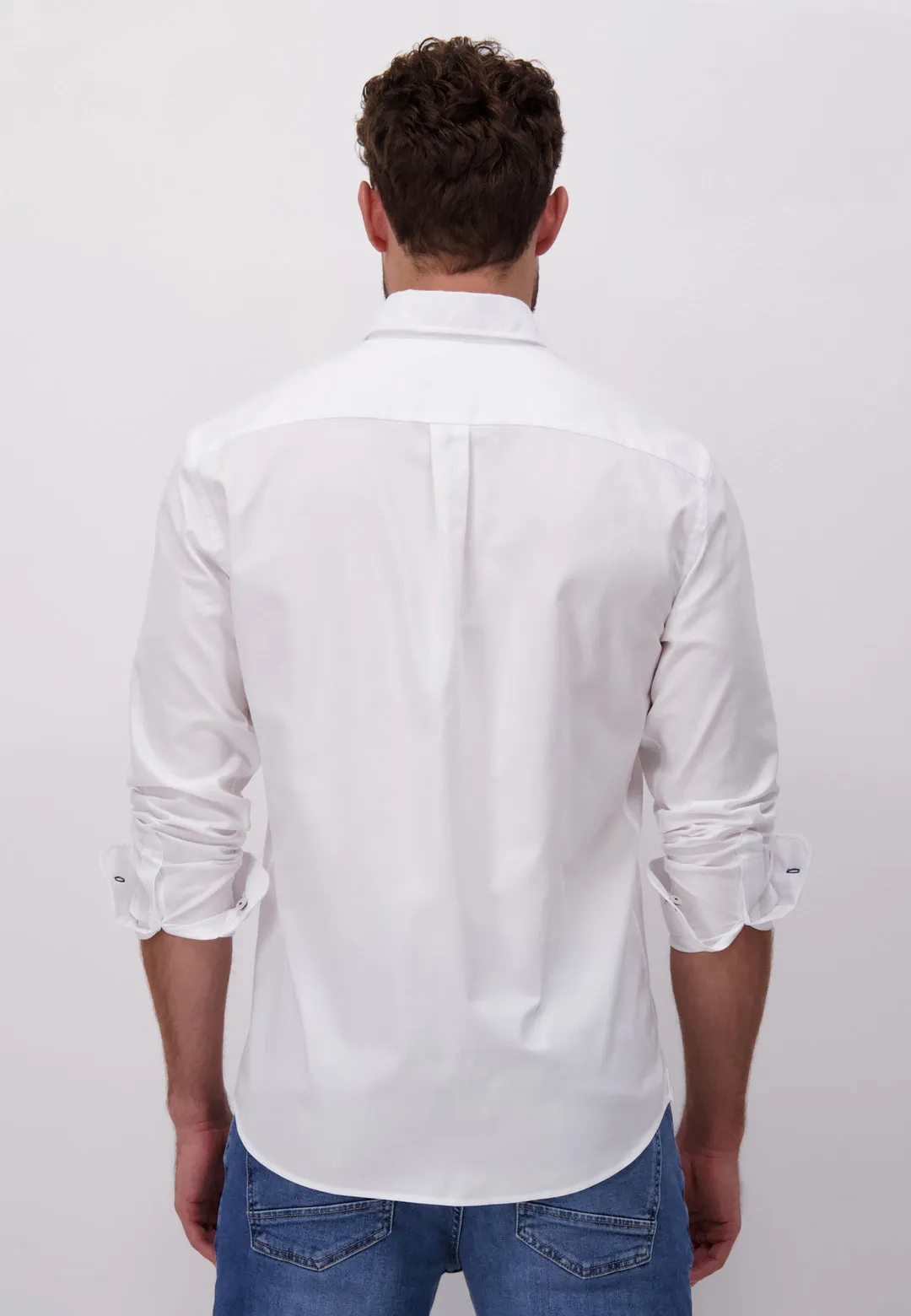 FYNCH HATTON OXFORD COTTON L/S SHIRT - WHITE