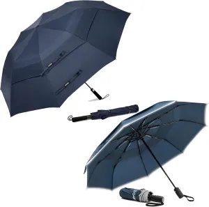 G4Free 62 Inch Portable Large Umbrella  42 Inch Eco Windproof Travel Umbrella for Rain & Sun, Strongest Fiberglass Frame, Double Canopy Automatic Umbrellas for Men Women