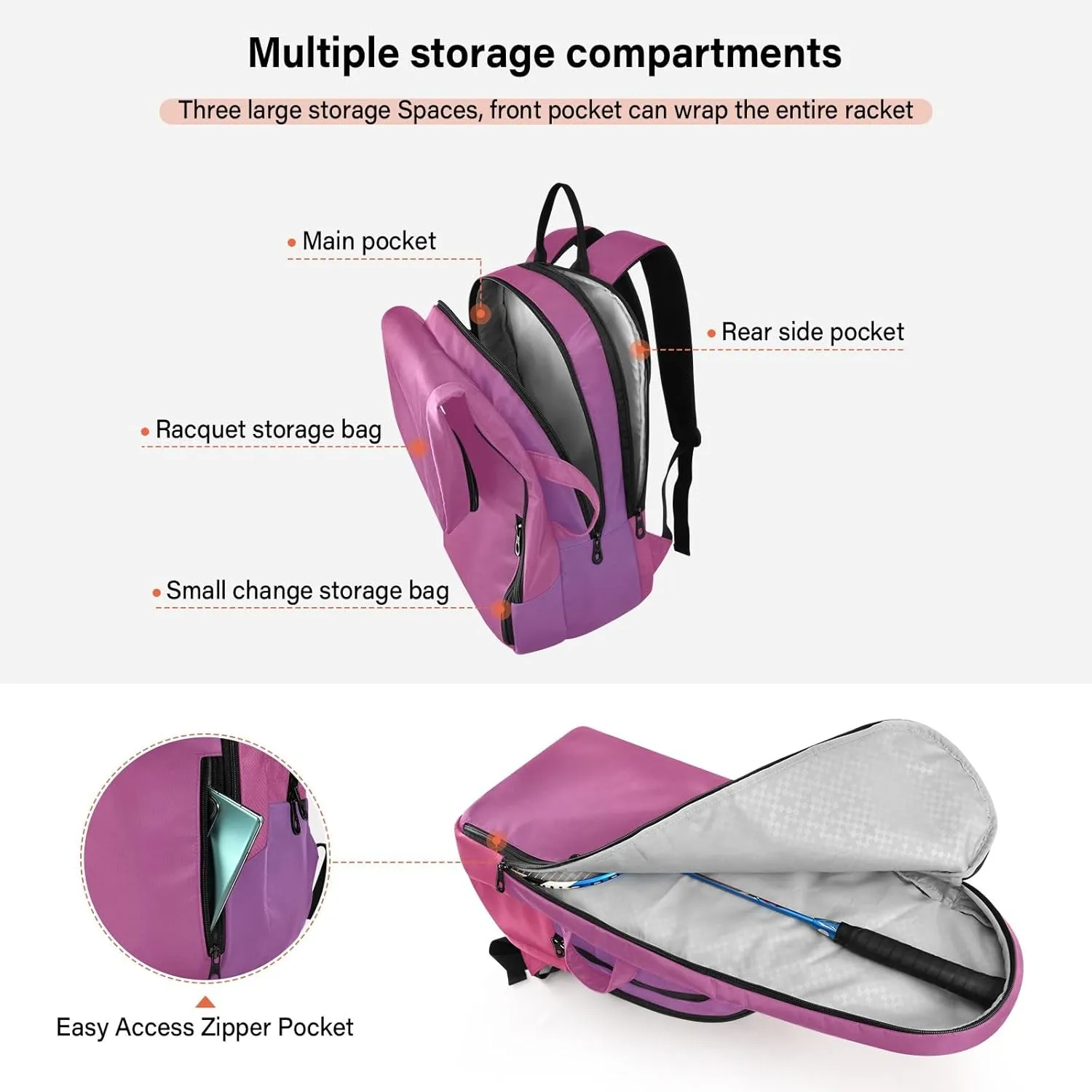 GAIGEO Polka Dot Racket Bag, Multilayer Design Badminton Bag, Sports and Daily Use