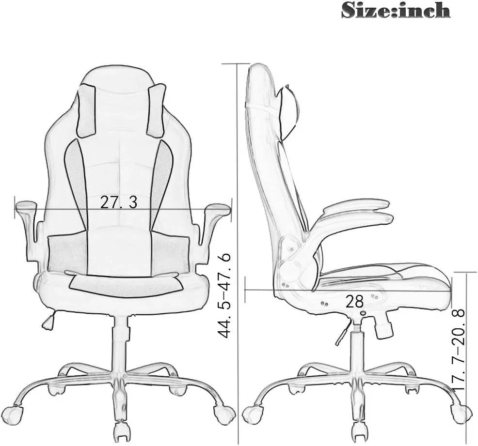 Gaming Chair Office Chair Desk Chair with Lumbar Support Flip Up Arms Headrest PU Leather Swivel Rolling Adjustable High Back Racing Computer Chair for Women Men Adults,Blue