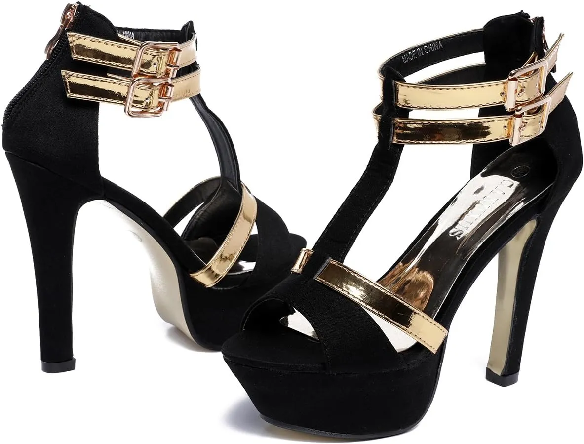 GATUXUS Open Toe Women Platform High Heel Shoes Strappy Pump for Party Prom