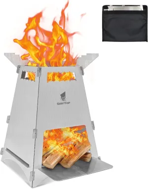 GEERTOP Portable Backpacking Stove Folding Wood Stove Camp Mini Stainless Steel Survival Stove for Camping Hiking Travelling