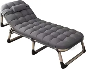 Generic Portable Bed for Adults with Mattress Sleeping Cots for Adults Portable Folding Bed Cot Lounge Chair for Beach Lawn Camping Pool Sun Tanning(194 * 75 * 27cm), Grey, OAKJDKVJB-GRAY-194*75*27CM