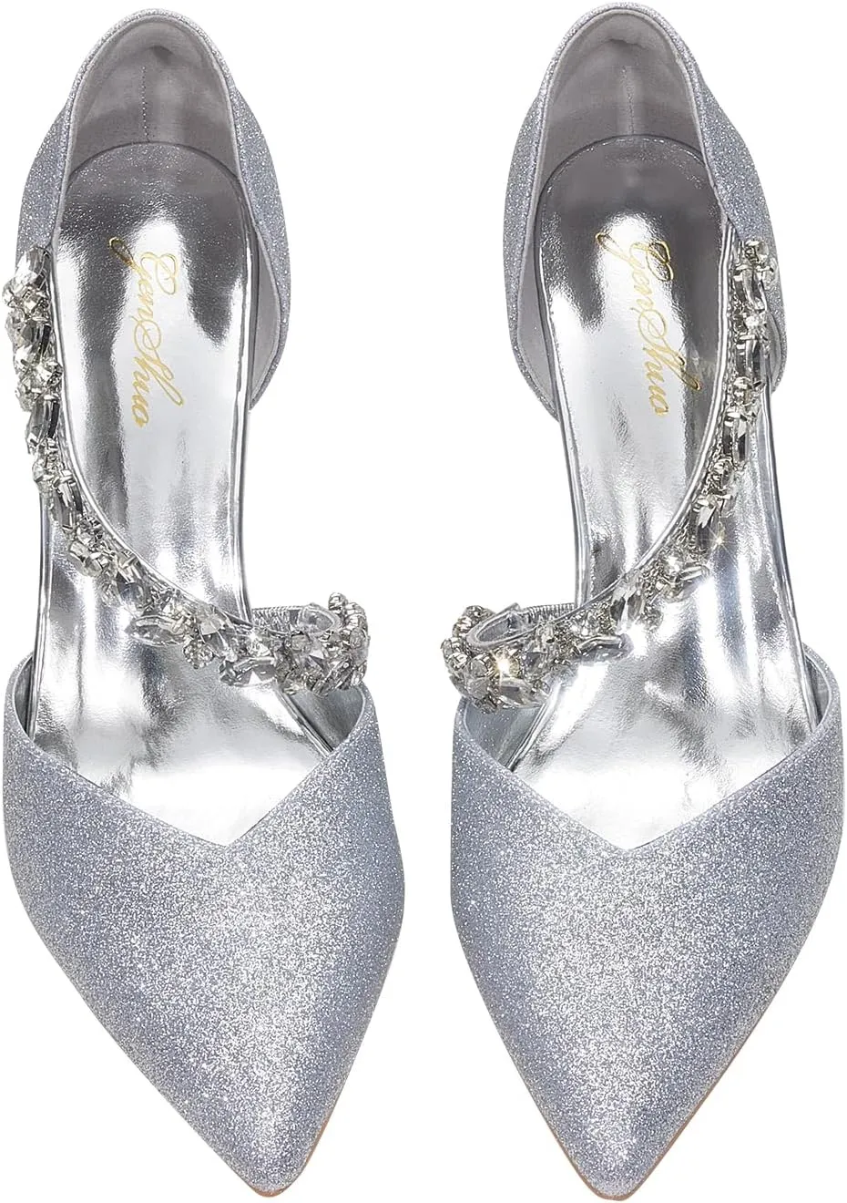 GENSHUO Women's 3.5 inches Closed Toe High Heels Stiletto Pointed Toe with Pearl Strappy Dress Wedding Party Pumps Shoes