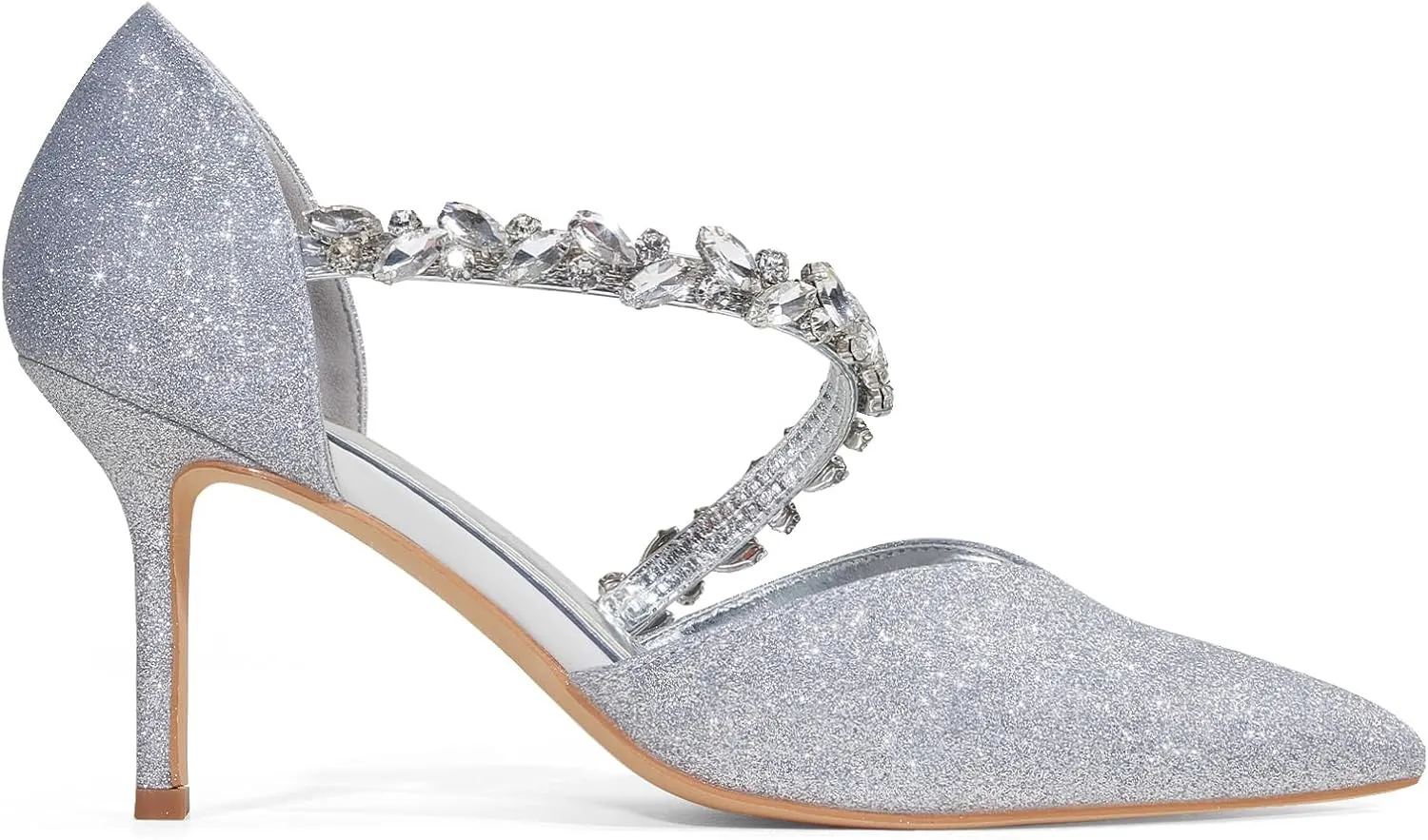 GENSHUO Women's 3.5 inches Closed Toe High Heels Stiletto Pointed Toe with Pearl Strappy Dress Wedding Party Pumps Shoes