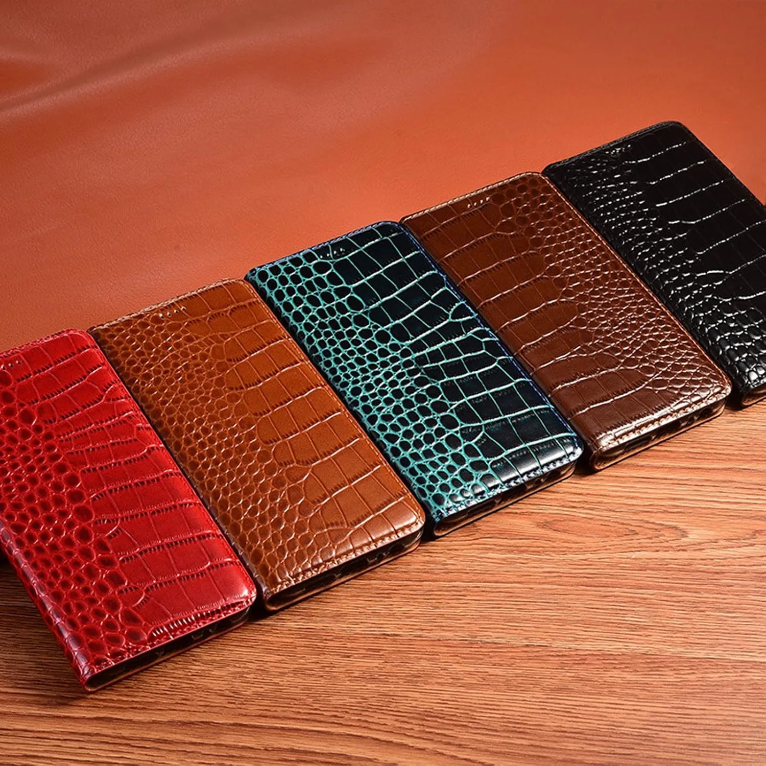 Genuine Leather Case for Samsung Galaxy S25 Ultra/S25 Plus/S25, Crocodile Pattern Flip Wallet Stand Case Full Body Protection Cover,Brown,S25