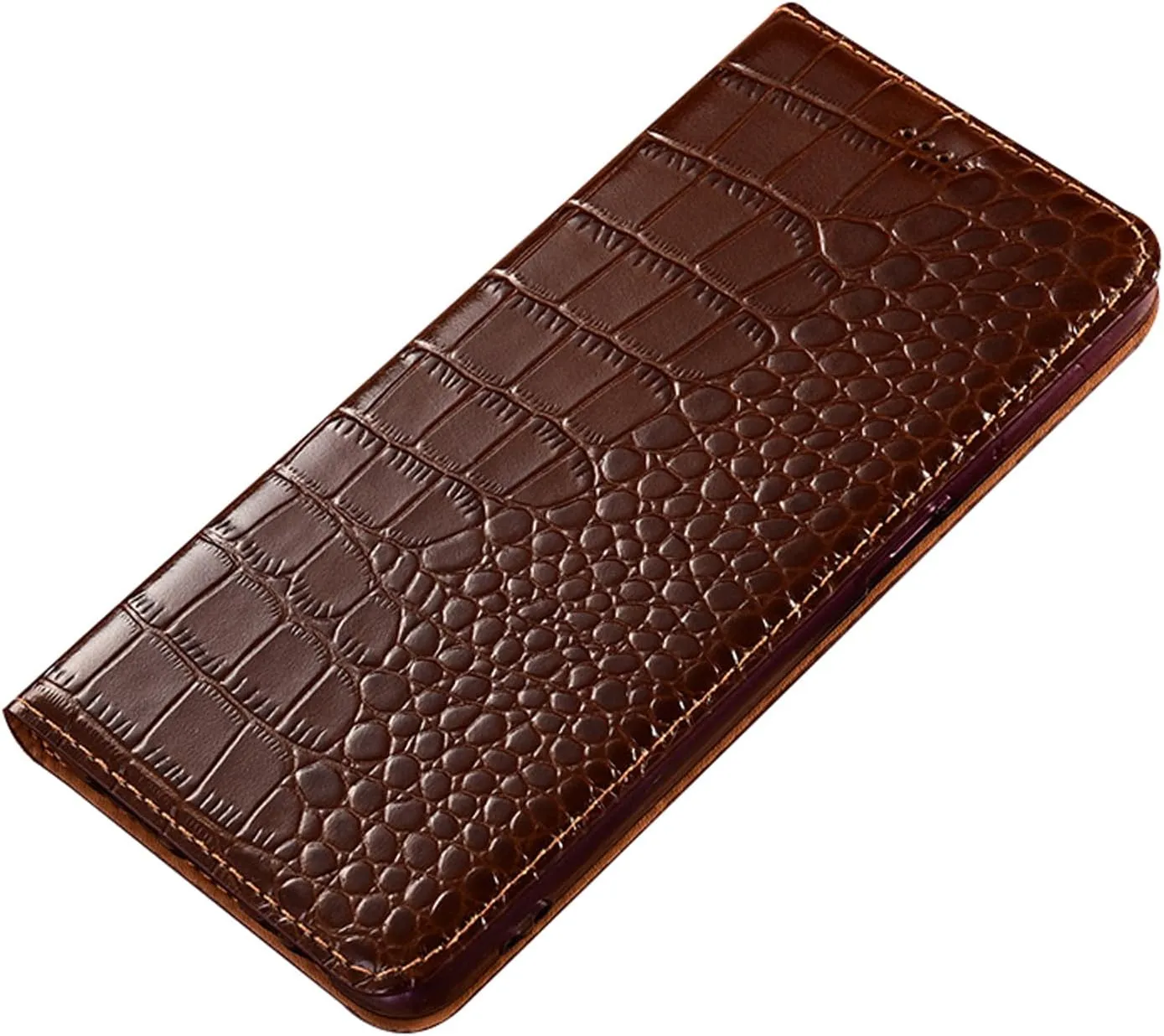 Genuine Leather Case for Samsung Galaxy S25 Ultra/S25 Plus/S25, Crocodile Pattern Flip Wallet Stand Case Full Body Protection Cover,Brown,S25