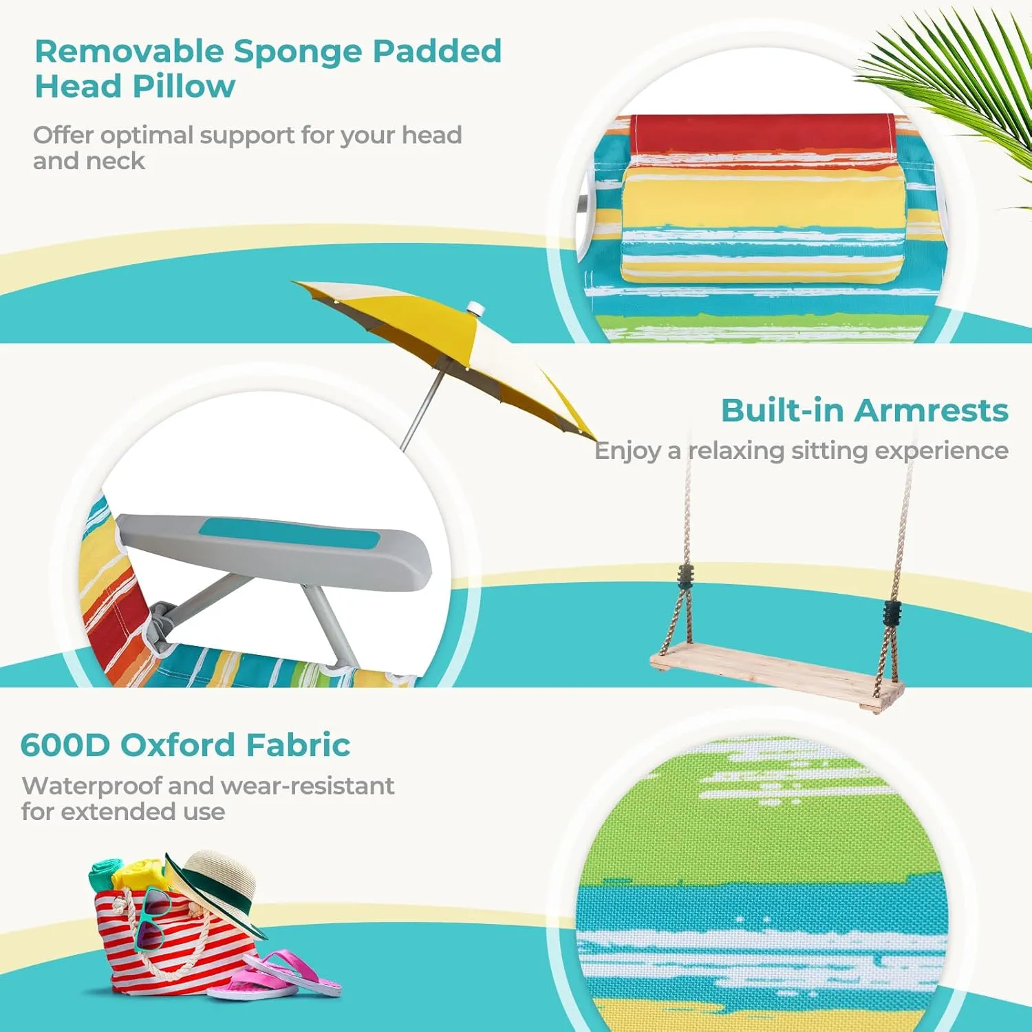 Giantex 2-Pack Backpack Beach Chair - Foldable Camping Chair with 5 Adjustable Position, Cup Holder, Storage Pockets, Straps, Towel Rack, Pillow, Lay Flat Lawn Chair for Patio Outdoor (2,Color Stripe)