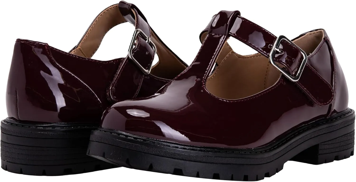 Girls Mary Jane Shoes Oxford Dress Heels Round Toe T-Strap Platform Chunky Low Heel Pumps Lily-2 ~