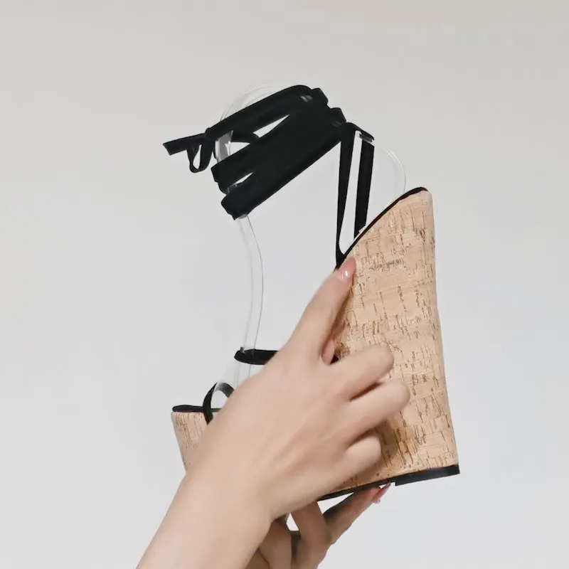 Gladiator Wedges Sandals Women Fashion Ankle Lace Up Shoes Sexy Transparent PVC Peep Toe Platform High Heels Size 35-42