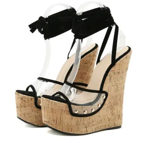 Gladiator Wedges Sandals Women Fashion Ankle Lace Up Shoes Sexy Transparent PVC Peep Toe Platform High Heels Size 35-42