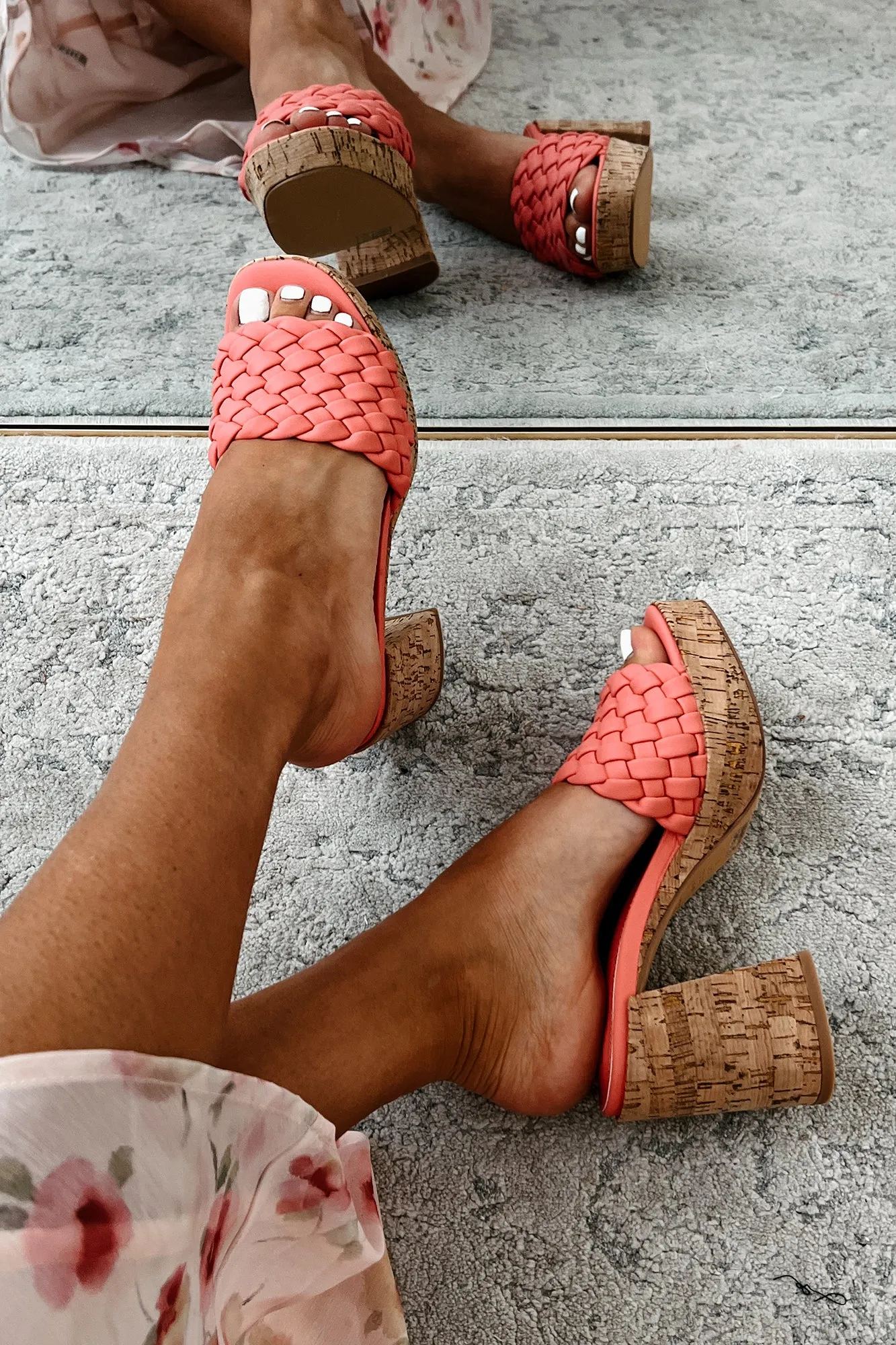 Gladys Shu Shop Braided Cork Heels (Coral)