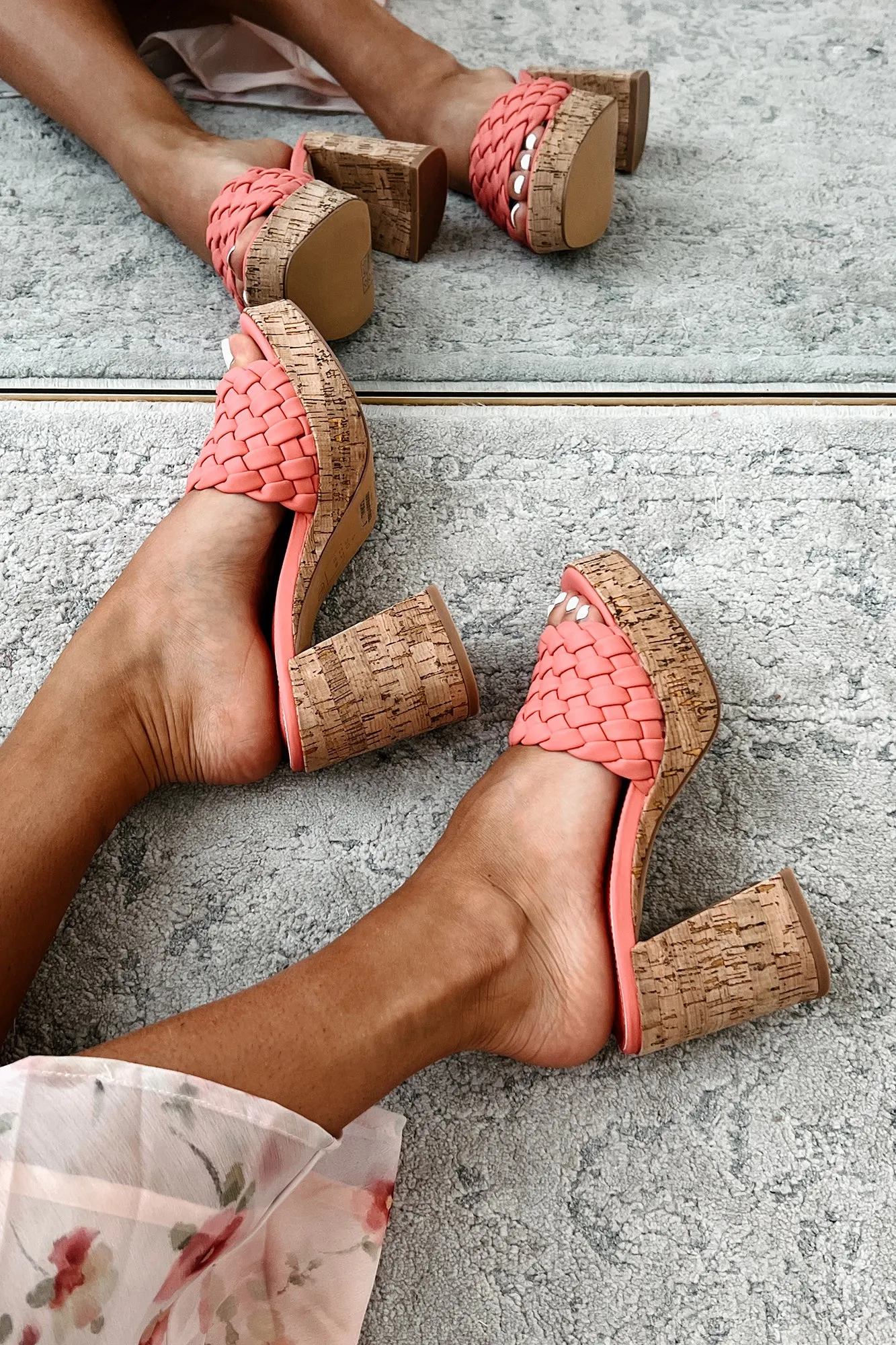 Gladys Shu Shop Braided Cork Heels (Coral)