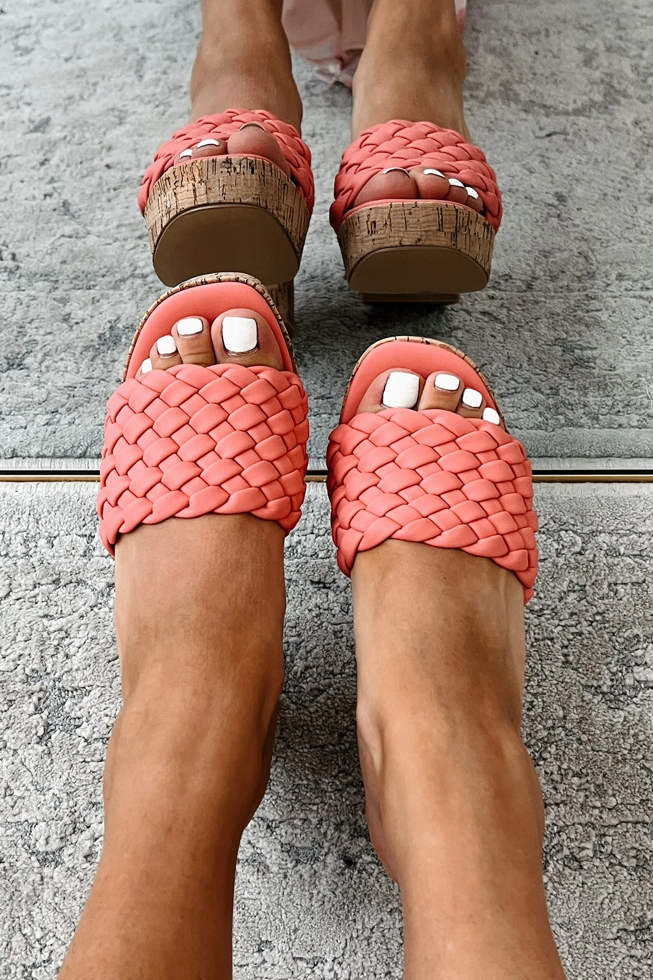 Gladys Shu Shop Braided Cork Heels (Coral)