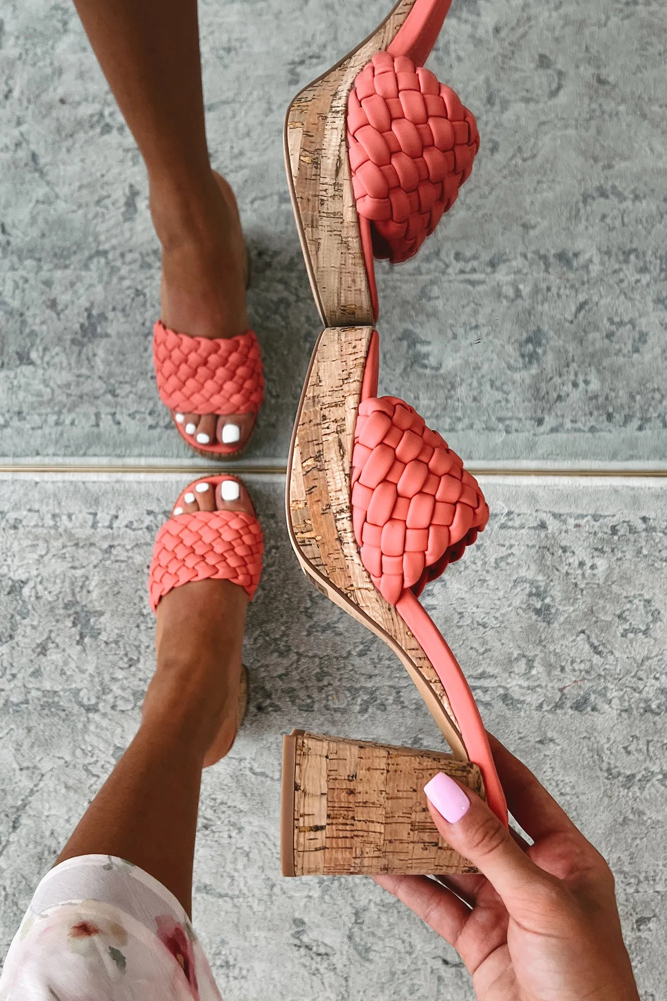 Gladys Shu Shop Braided Cork Heels (Coral)