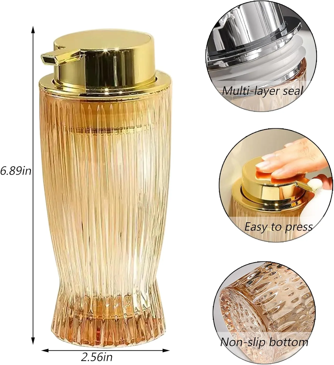 Glass Foam Soap Dispenser, 12 Oz Refillable Lotion Dispenser with Gold Pump, Hand Soap Dispenser for Bathroom Kitchen, Modern Home Bathroom Kitchen Decor (Grey with Lotion Pump)