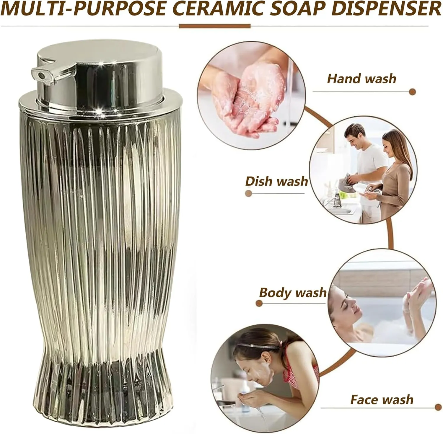 Glass Foam Soap Dispenser, 12 Oz Refillable Lotion Dispenser with Gold Pump, Hand Soap Dispenser for Bathroom Kitchen, Modern Home Bathroom Kitchen Decor (Grey with Lotion Pump)