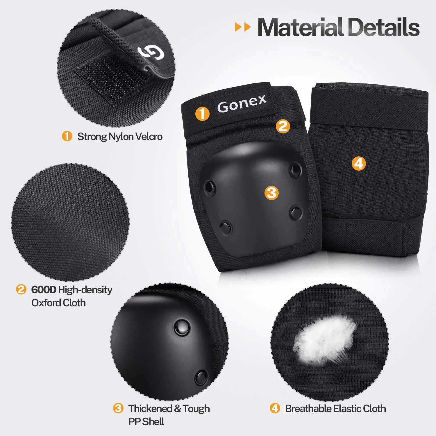 Gonex Knee Pads Elbow Pads with Wrist Guards, Kids Youth Adult Skateboard Skate Pads 3 in 1 Protective Gear Set for Skateboarding Skating Roller Skating Scooter Cycling Biking Bicycle, Black M