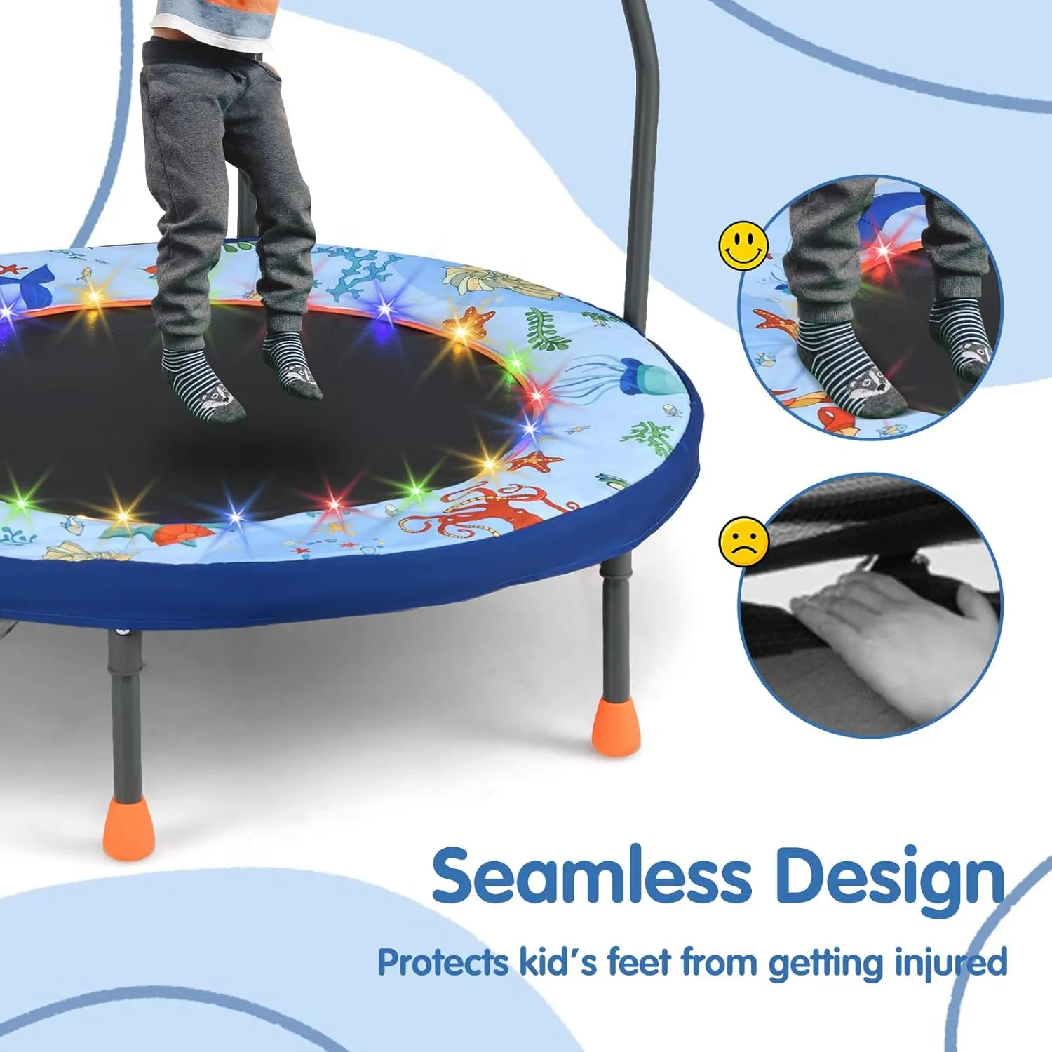 Goplus Foldable Toddler Trampoline for Kids, 36'' Mini Recreational Trampoline w/20 LED Lights, Foam Handle, Padded Safety Cover, Indoor Outdoor Rebounder for Boys Girls Aged 3-6