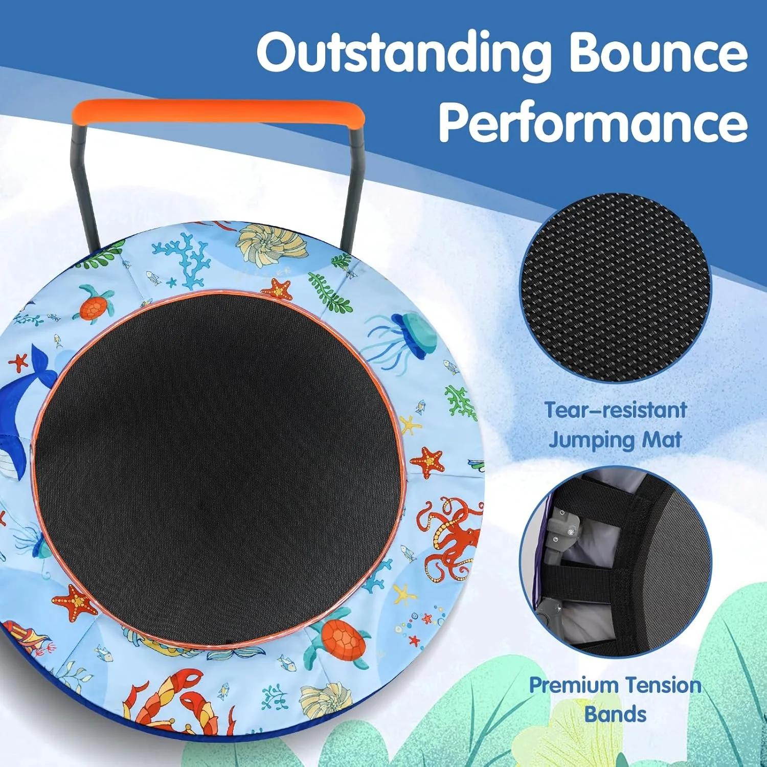 Goplus Foldable Toddler Trampoline for Kids, 36'' Mini Recreational Trampoline w/20 LED Lights, Foam Handle, Padded Safety Cover, Indoor Outdoor Rebounder for Boys Girls Aged 3-6
