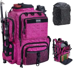 Goture Fishing Backpack, 900D Water-Resistant Tackle Backpack with Rod Holders, 45L Large Fishing Bag Storage Gear Tackle Bag with Rain Cover, Bottle Holder for Travel Camping Hiking