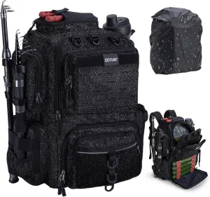 Goture Fishing Backpack, 900D Water-Resistant Tackle Backpack with Rod Holders, 45L Large Fishing Bag Storage Gear Tackle Bag with Rain Cover, Bottle Holder for Travel Camping Hiking