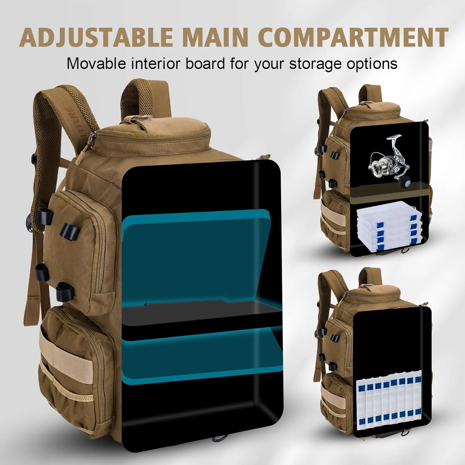 Goture Fishing Backpack, 900D Water-Resistant Tackle Backpack with Rod Holders, 45L Large Fishing Bag Storage Gear Tackle Bag with Rain Cover, Bottle Holder for Travel Camping Hiking