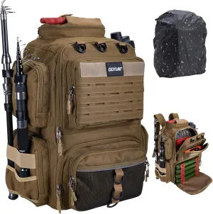 Goture Fishing Backpack, 900D Water-Resistant Tackle Backpack with Rod Holders, 45L Large Fishing Bag Storage Gear Tackle Bag with Rain Cover, Bottle Holder for Travel Camping Hiking
