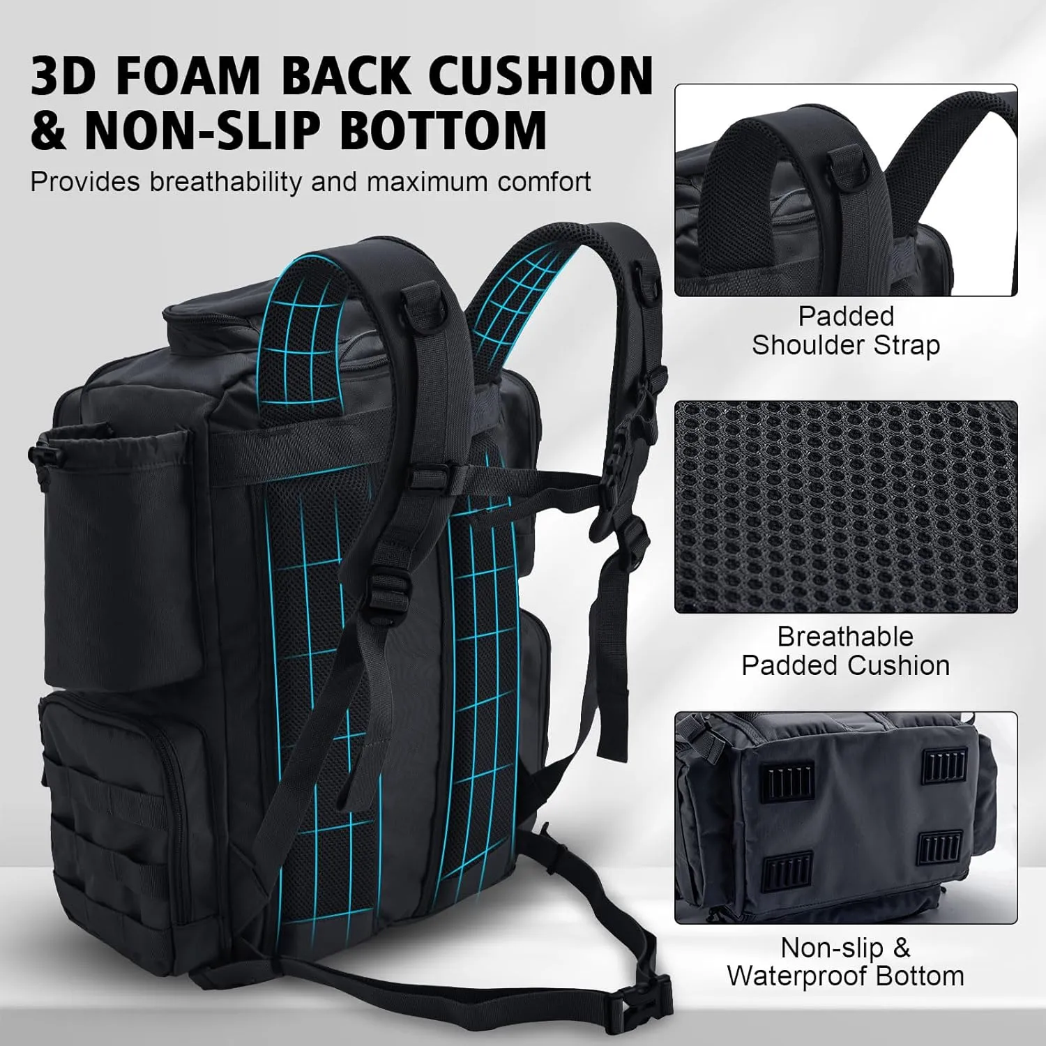 Goture Fishing Backpack with 4 Tackle Boxes, Fishing Tackle Backpack with Rod Holders, 45L 600D Large Fishing Bag Storage Fishing Gear Tackle Bag with 8 Lure Pockets,Rain Cover for Camping Hiking